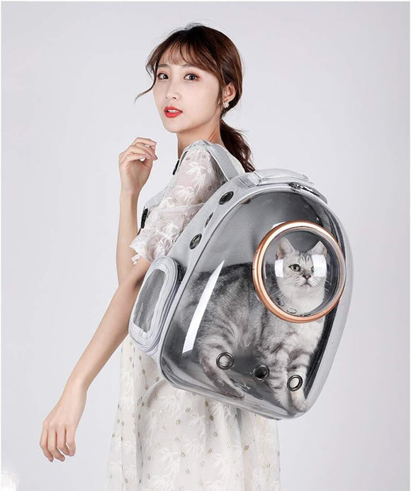 pet products Pet Space Capsule Backpack, Small Medium Cat Puppy Dog Carrier, Transparent Breathable Heat Proof, Pet Carrier for Travel Hiking Walking Camping, Grey - RnR Galore