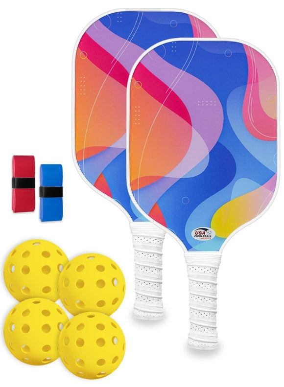 Pickleball Paddle Set with 4 Balls – Fiberglass Surface, Lightweight Grip | Indoor & Outdoor Play - RnR Galore