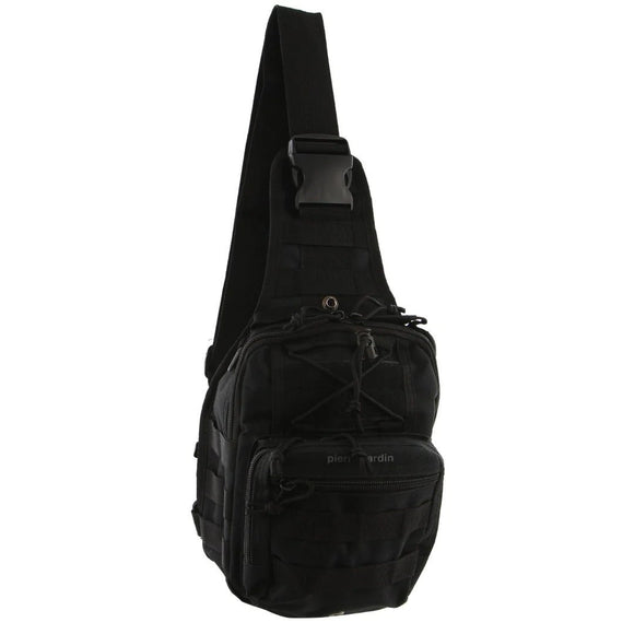 Pierre Cardin Cross Body Tactical Sling Bag Rucksack Army Style in Black - RnR Galore