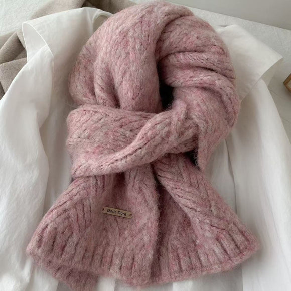 Pink Alpaca Wool Blend Solid Color Knitted Scarf for Women Winter New Style Student High Quality Couple Woolen Neck Warmer - RnR Galore
