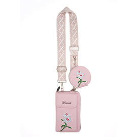 Pink Chic Floral Embroidered 2 - in - 1 Crossbody Phone Bag with Coin Purse - RnR Galore