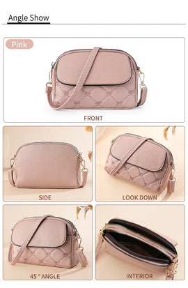 Pink Chic Quilted Crossbody Bag - Multi - Compartment PU Leather Shoulder Purse - RnR Galore