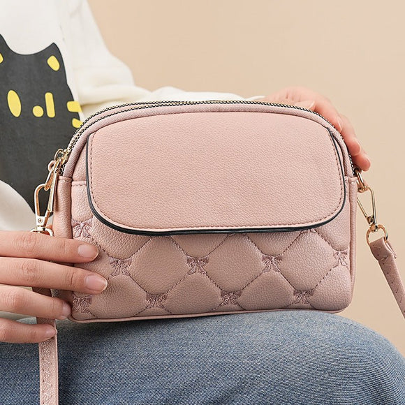 Pink Chic Quilted Crossbody Bag - Multi - Compartment PU Leather Shoulder Purse - RnR Galore