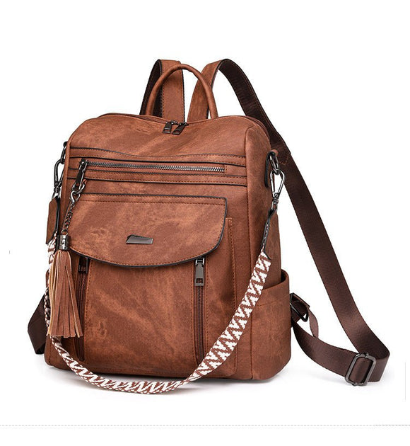 Pink Chic Women's PU Leather Convertible Backpack - Anti - Theft Design, Multi - Pocket Shoulder Bag with Tassel - RnR Galore