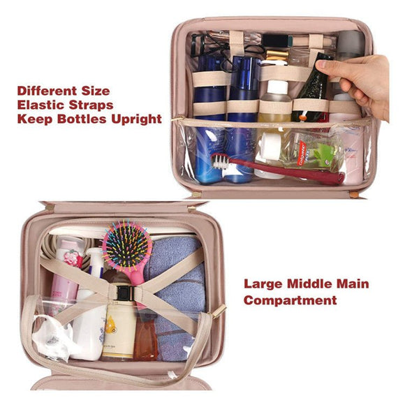 Pink Portable Large Hanging Womens' Luxury PU Leather Cosmetic Bag - Waterproof Travel Toiletry Organizer , Easy Visibility & Durable - RnR Galore
