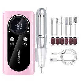 Pink Professional Rechargeable Nail Drill Machine - 45000RPM Portable E - File Kit for Acrylic, Gel, Polishing & Manicure - RnR Galore