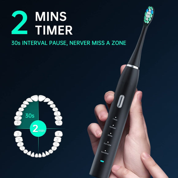 Pink Sonic Rechargeable Electric Toothbrush with 8 Heads & Travel Case - 5 Brushing Modes & Smart Timer(USB) - RnR Galore