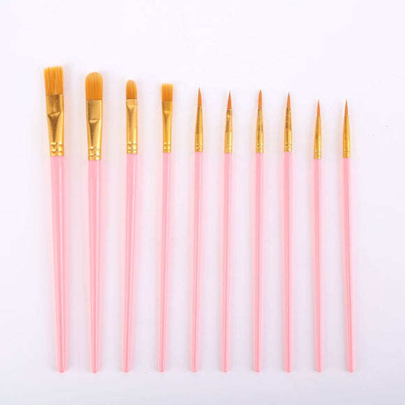 Pink Versatile 10 - Piece Artist Paint Brush Set (10 Sets Included) - for Acrylic, Oil, Watercolor & Gouache Painting - RnR Galore