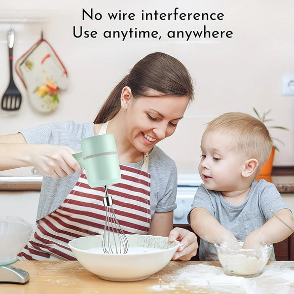 Pink Wireless charging handheld mixer, 30W with three - speed settings. Dual whisk heads designed for whipping eggs, cream, and batter. Suitable for both kitchen and outdoor use, also an ideal gift. - RnR Galore