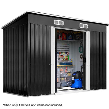 PlantCraft Galvanised Steel Garden Shed 2.38 x 1.31 x 1.82m, with 2 Sliding Doors, 2 Air Vents, Skillion Roof, Floor Frame - RnR Galore