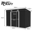PlantCraft Galvanised Steel Garden Shed 2.38 x 1.31 x 1.82m, with 2 Sliding Doors, 2 Air Vents, Skillion Roof, Floor Frame - RnR Galore