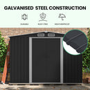 PlantCraft Galvanised Steel Garden Shed 2.58 x 3.13 x 2.02m, with 2 Sliding Doors, 4 Air Vents, Gable Roof, Floor Frame - RnR Galore
