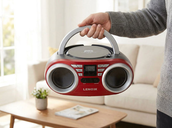 Portable CD Player (Red) 4W Speaker with FM Radio & AUX In - RnR Galore