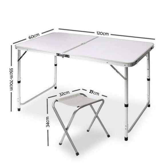 Portable Folding Picnic Camping Set BBQ Party Aluminium Table 4 Foldable Chairs - RnR Galore