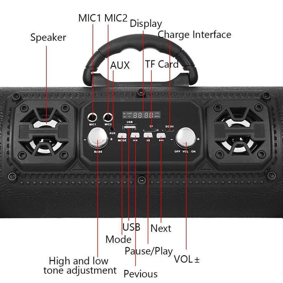 Portable Wireless Speaker - FM Radio, USB/TF Playback, AUX Input, Microphone Support & 2000mAh Battery(black) - RnR Galore