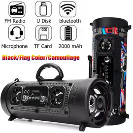 Portable Wireless Speaker - FM Radio, USB/TF Playback, AUX Input, Microphone Support & 2000mAh Battery(Blue and black) - RnR Galore