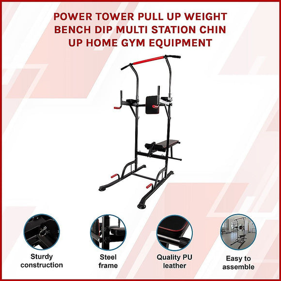 Power Tower Pull Up Weight Bench Dip Multi Station Chin Up Home Gym Equipment - RnR Galore