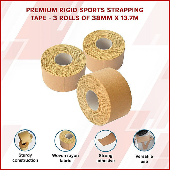 Premium Rigid Sports Strapping Tape - 3 Rolls of 38mm X 13.7M - RnR Galore