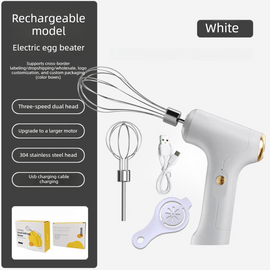 Professional 3 - Speed Electric Handheld Egg Whisk and Cream Whipper Set J - 9 White Dual - Head Automatic Mixer with Egg Separator - RnR Galore