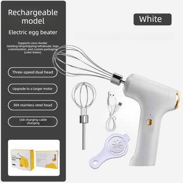 Professional 3 - Speed Electric Handheld Egg Whisk and Cream Whipper Set J - 9 White Dual - Head Automatic Mixer with Egg Separator - RnR Galore