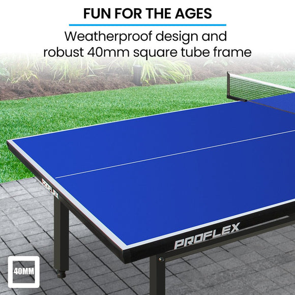 Proflex Premium Outdoor Table Tennis Table, with 4 Player Ping Pong Paddle and Pingpong Ball Pack - RnR Galore