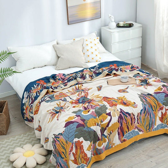 Pure Cotton Multi - Layer Gauze Blanket(Classic A, 240 cm x 240 cm) - Lightweight, Ultra - Breathable, and Moisture - Wicking Summer Quilt for Hot Sleepers - RnR Galore