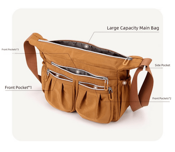 Purple Multi - Pocket Lightweight Nylon Crossbody Bag – Stylish, Functional, and Spacious Shoulder Bag for Women - RnR Galore