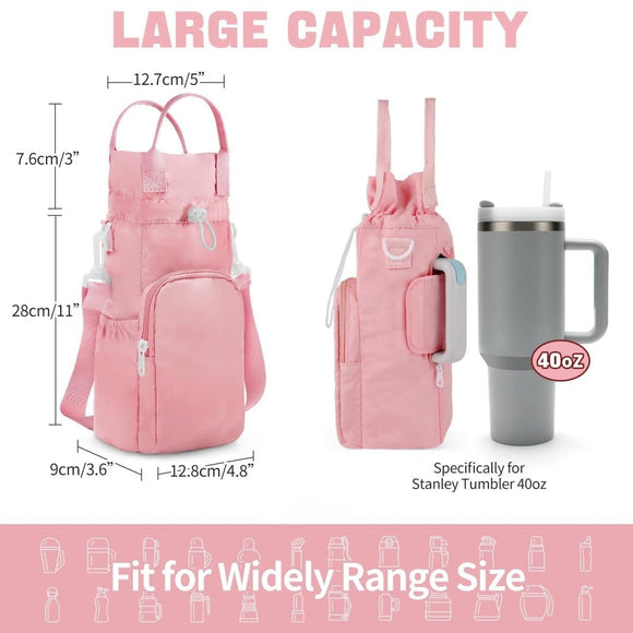 Purple Protective Crossbody Water Bottle Holder with Pockets, Fits 40oz Stanley Tumbler - RnR Galore