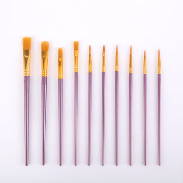Purple Versatile 10 - Piece Artist Paint Brush Set (10 Sets Included) - for Acrylic, Oil, Watercolor & Gouache Painting - RnR Galore