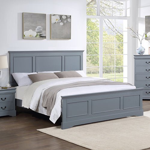 Queen Bed Frame in Solid Wood with Slats Support in Grey colour - RnR Galore