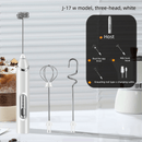 Rechargeable 3 - in - 1 Handheld Milk Frother Set - Electric Whisk with Egg Beater & Mixing Hook - 3 Speed Adjustable Foam Maker for Coffee, Lattes, Baking & Baby Food (White) - RnR Galore