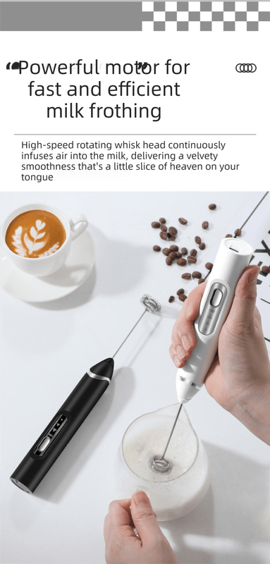 Rechargeable 3 - in - 1 Milk Frother Set with Metal Stand - Handheld Electric Whisk, Egg Beater & Mixing Hook - 3 Speed Foam Maker for Coffee, Lattes & Baking (Black) - RnR Galore