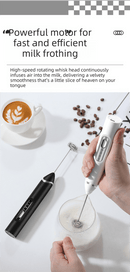 Rechargeable 3 - in - 1 Milk Frother Set with Metal Stand - Handheld Electric Whisk, Egg Beater & Mixing Hook - 3 Speed Foam Maker for Coffee, Lattes & Baking (Black) - RnR Galore