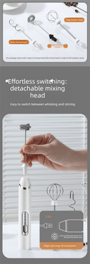 Rechargeable 3 - in - 1 Milk Frother Set with Metal Stand - Handheld Electric Whisk, Egg Beater & Mixing Hook - 3 Speed Foam Maker for Coffee, Lattes & Baking (White) - RnR Galore