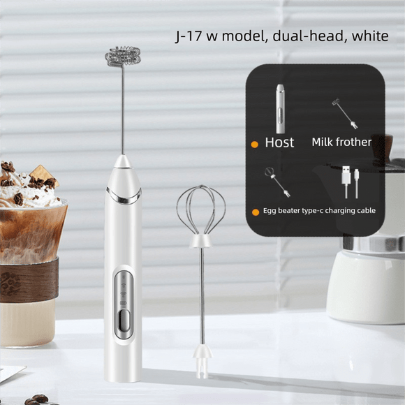 Rechargeable Electric Milk Frother Handheld - 3 Speed Adjustable Foam Maker with 2 Stainless Steel Whisks - Portable Coffee Mixer & Egg Beater for Flat Whites, Lattes & Baking (White) - RnR Galore