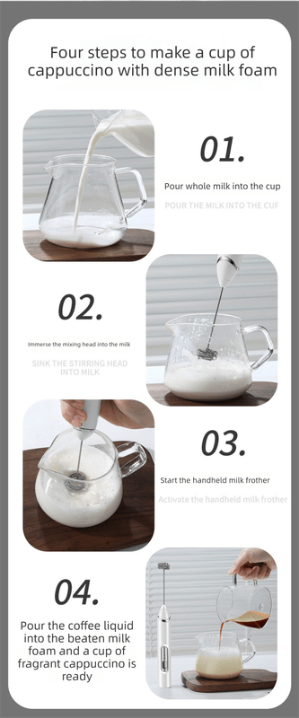 Rechargeable Electric Milk Frother Handheld - 3 Speed Adjustable Foam Maker with 2 Stainless Steel Whisks - Portable Coffee Mixer & Egg Beater for Flat Whites, Lattes & Baking (White) - RnR Galore