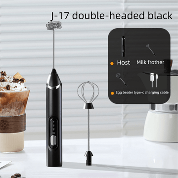 Rechargeable Electric Milk Frother Handheld - 3 Speed Adjustable Foam Maker with 2 Stainless Steel Whisks - Portable Coffee Mixer & Egg Beater for Flat Whites, Lattes & Baking (Black) - RnR Galore