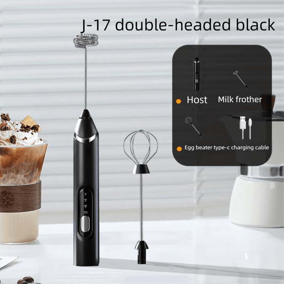 Rechargeable Electric Milk Frother Handheld - 3 Speed Adjustable Foam Maker with 2 Stainless Steel Whisks - Portable Coffee Mixer & Egg Beater for Flat Whites, Lattes & Baking (Black) - RnR Galore