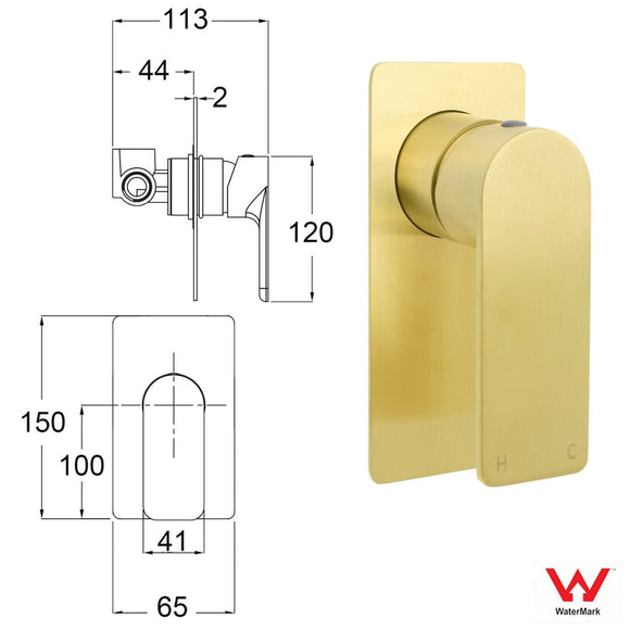 Rectangle Brushed Gold Shower Mixer Hot Cold Tapware Ceramic Cartridge Component - RnR Galore