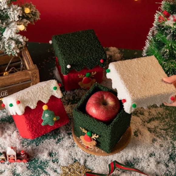 Red and Green Luxe Plush Christmas Gift Box - Decorative Holiday Treat Box with Snowy Trim - RnR Galore