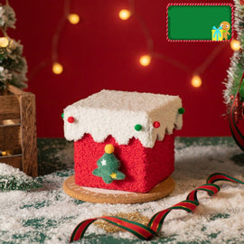 Red and White Luxe Plush Christmas Gift Box - Decorative Holiday Treat Box with Snowy Trim - RnR Galore