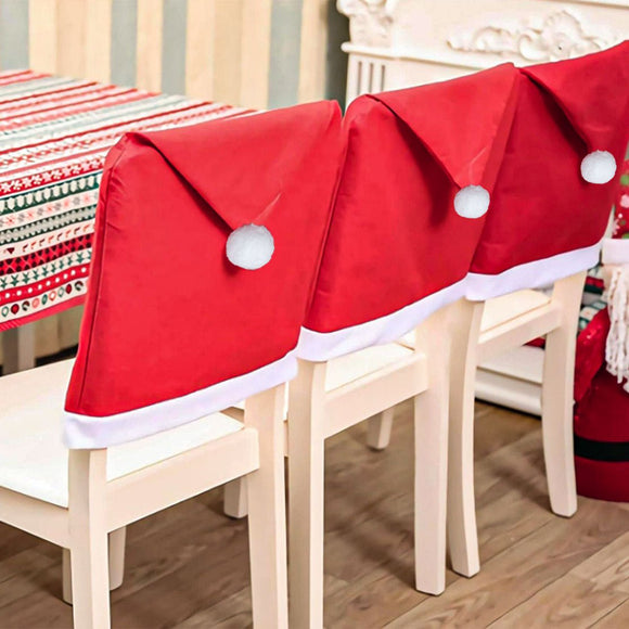 Red Festive Santa Hat Dining Chair Covers - Set of 8 for Holiday Party Decoration - RnR Galore