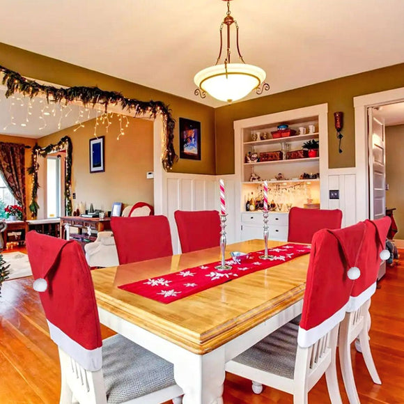 Red Festive Santa Hat Dining Chair Covers - Set of 8 for Holiday Party Decoration - RnR Galore