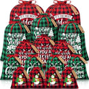 Red flannel Christmas Gift Drawstring Bags Set - Festive Burlap Style Pouches for Candy & Apples - Holiday Decoration - 10 Pcs - RnR Galore