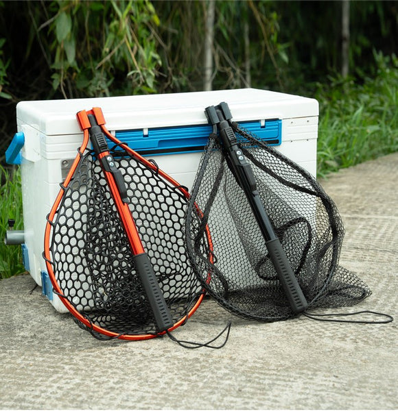Red High Strength Large Landing Net - Fishing Net with Foldable Handle and Soft Rubber Netting, Dip Net for Fishing, Ideal for Boat, Pier, River Angling - RnR Galore