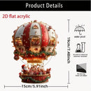 Red Whimsical Santa's Hot Air Balloon Ornament - 2D Flat Acrylic Hanging Decoration for Wall & Tree - RnR Galore