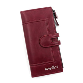 Red Women's Stylish Long Wallet - Multi - Card Slot PU Leather Clutch with Phone Pocket & Coin Zipper - RnR Galore