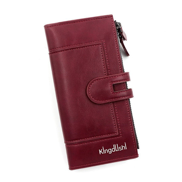 Red Women's Stylish Long Wallet - Multi - Card Slot PU Leather Clutch with Phone Pocket & Coin Zipper - RnR Galore