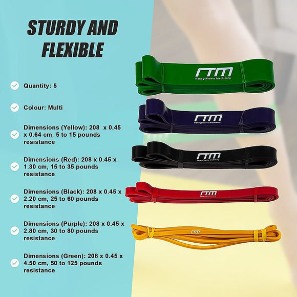 Resistance Band Loop Set of 5 Heavy Duty Gym Yoga Workout - RnR Galore