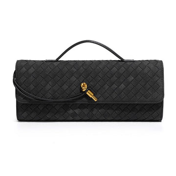 Retro Woven Baguette Handbag for Women Suede Texture PU Leather Shoulder Crossbody Bag Elegant Evening Clutch Black - RnR Galore